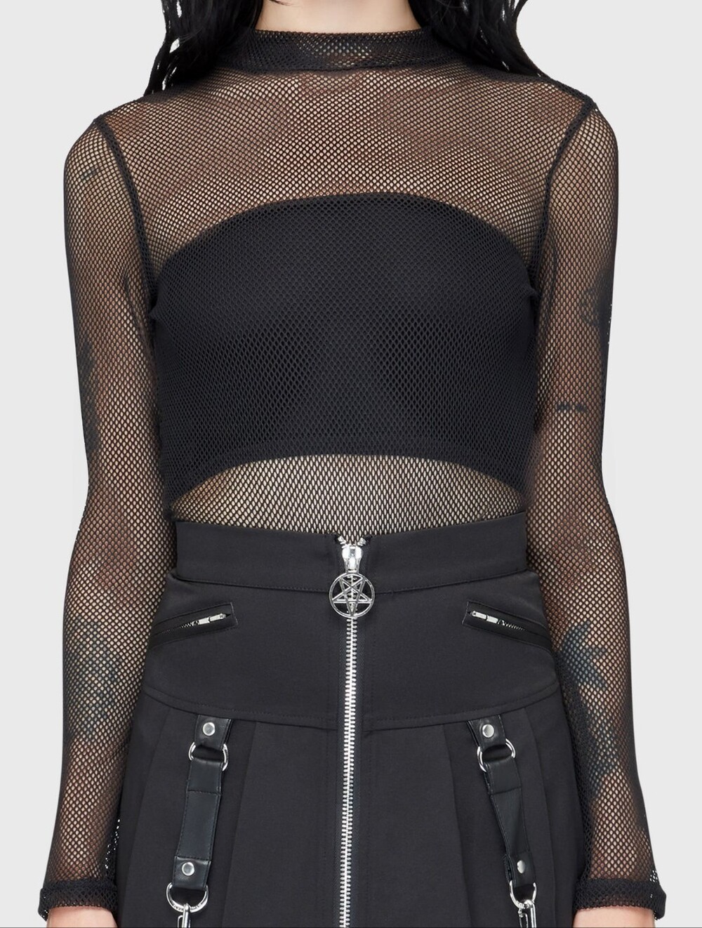 Killstar Planetary Party Mesh Black Fishnet Long Sleeve Top